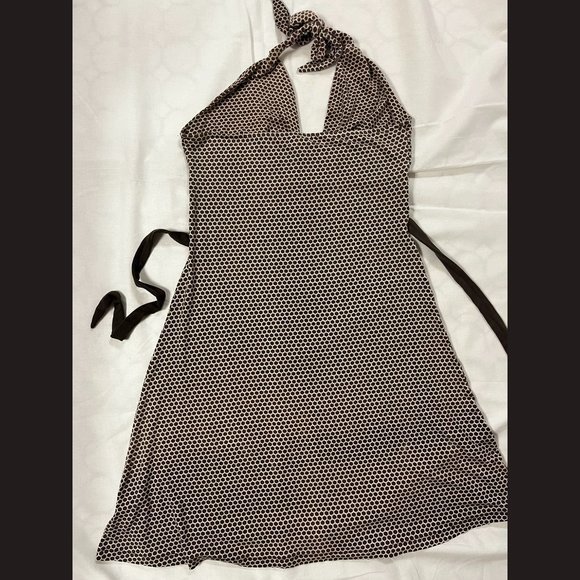 Vertigo Paris Brown Pink Polka Dot Halter Dress L - Picture 4 of 7